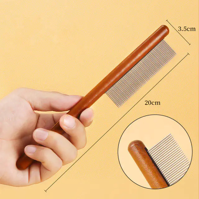 Stainless Steel Cat Comb with Wooden Handle for Grooming