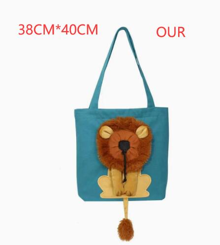 Lion design pet carrier bag zipper and safety closure detail