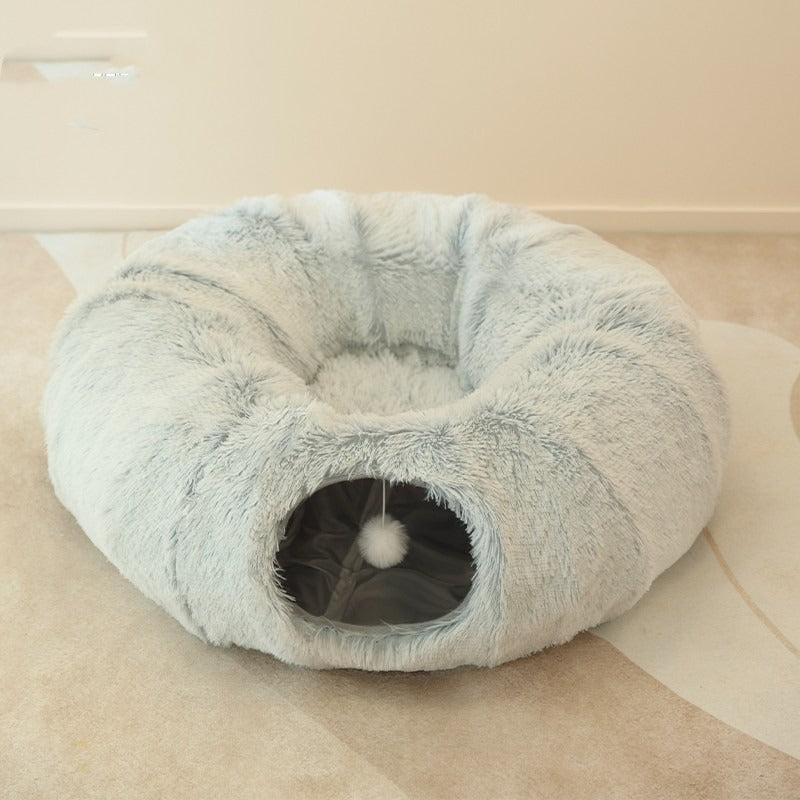 Plush Donut Cat Tunnel Bed – All-Season Cozy Hideaway