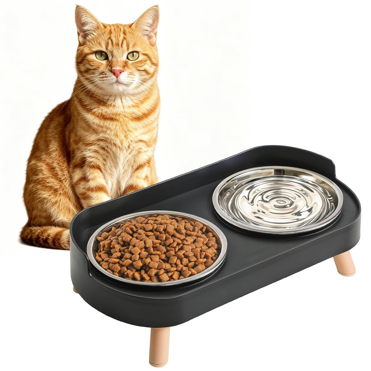 Elevated cat bowl set in white color