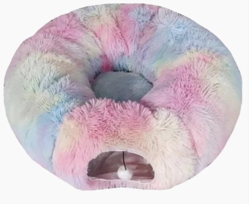 Multifunctional Plush Cat Bed with Tunnel and Peephole