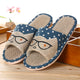Seasonal Bow Linen Slippers with Cat Design (Indoor Use)