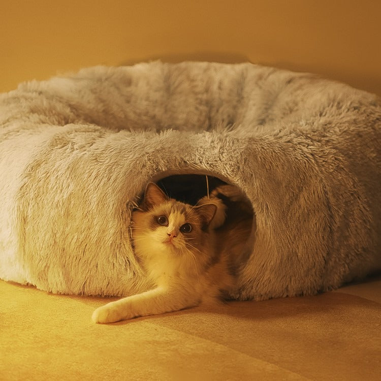 Plush Donut Cat Tunnel Bed – All-Season Cozy Hideaway