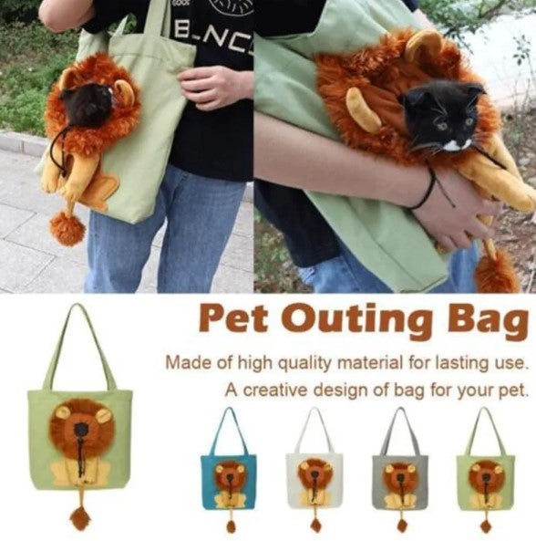 Lion design pet carrier bag side view showing handle