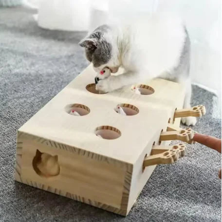 Wooden Cat Whack-a-Mouse Puzzle Toy