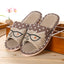 Seasonal Bow Linen Slippers with Cat Design (Indoor Use)