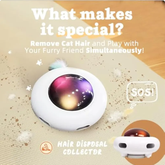 Interactive Automatic Feather Cat Toy with Hair Remover and LED Lights