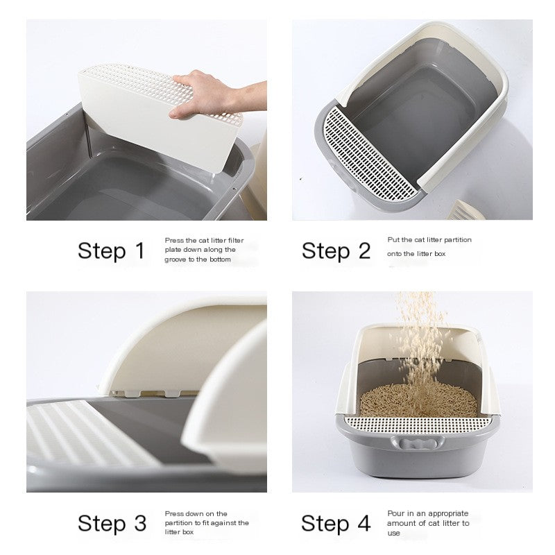 Cat Litter Box with Half Enclosure and Splash Guard
