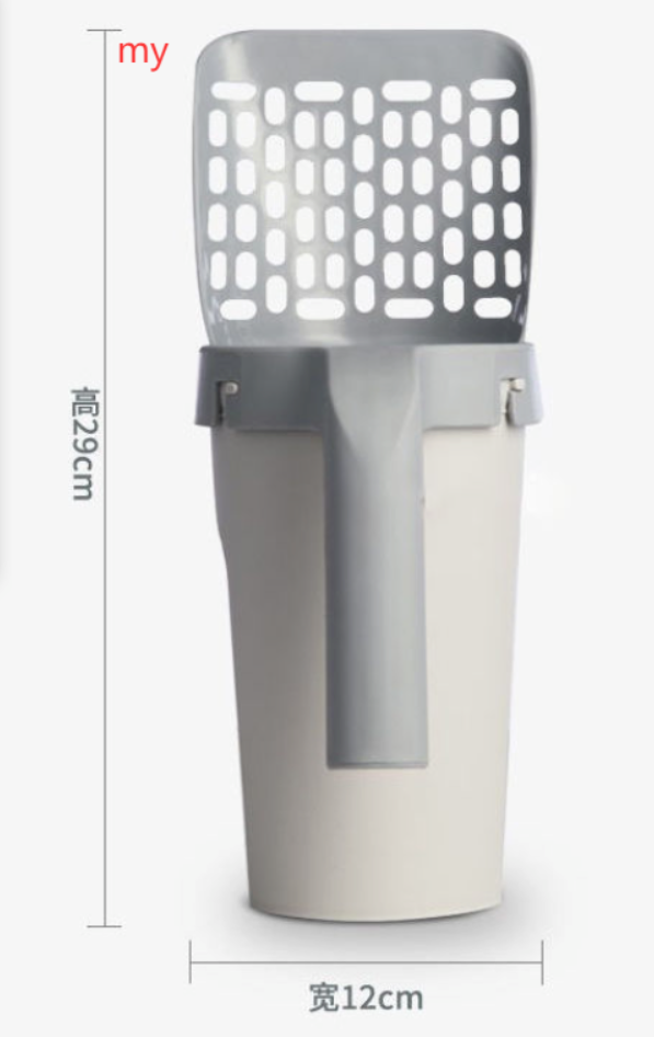 Cat litter scoop bag holder in use with trash bag
