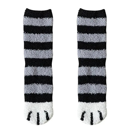 Autumn Winter Couple Cat Paw Plush Socks (Coral Fleece)