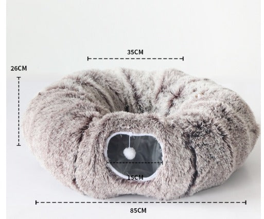 Plush Donut Cat Tunnel Bed – All-Season Cozy Hideaway