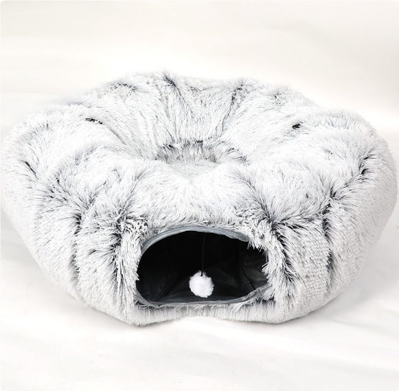 Plush Donut Cat Tunnel Bed – All-Season Cozy Hideaway