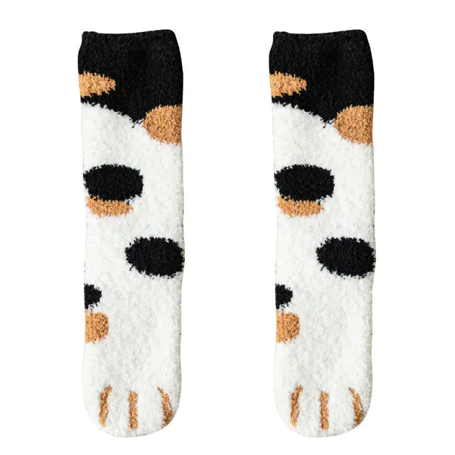 Autumn Winter Couple Cat Paw Plush Socks (Coral Fleece)
