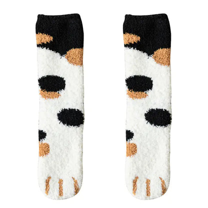 Autumn Winter Couple Cat Paw Plush Socks (Coral Fleece)