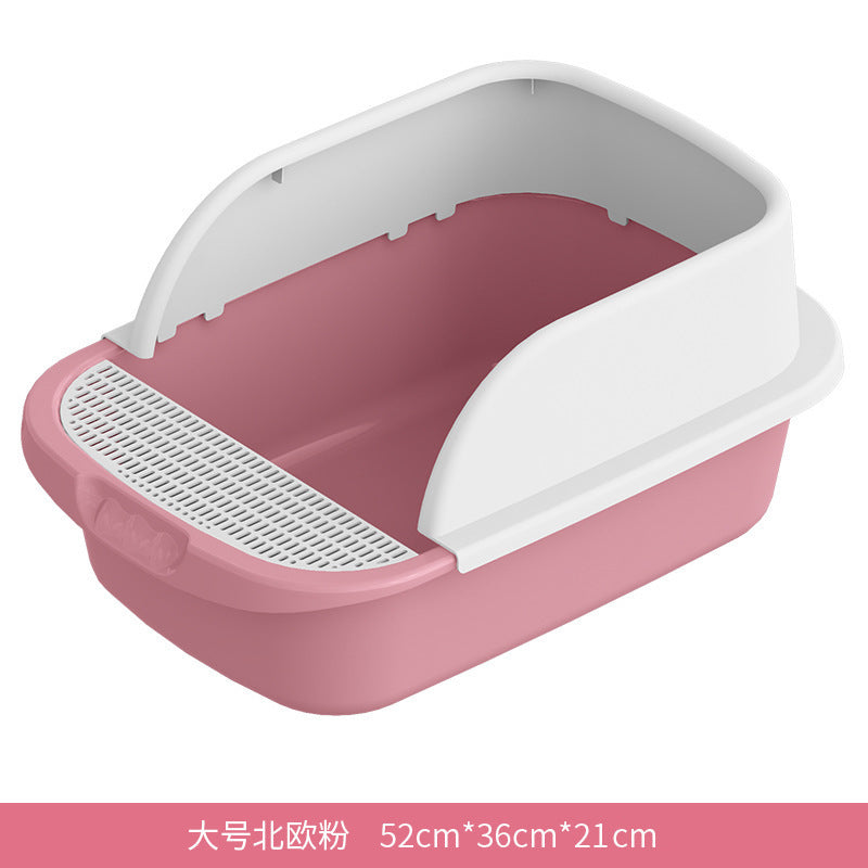 Cat Litter Box with Half Enclosure and Splash Guard
