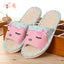Seasonal Bow Linen Slippers with Cat Design (Indoor Use)