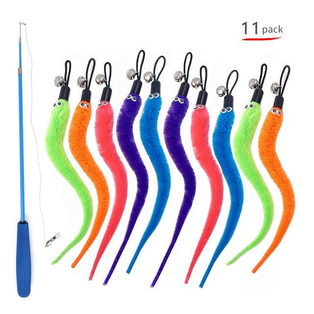 Retractable cat feather toy wand set – view 7