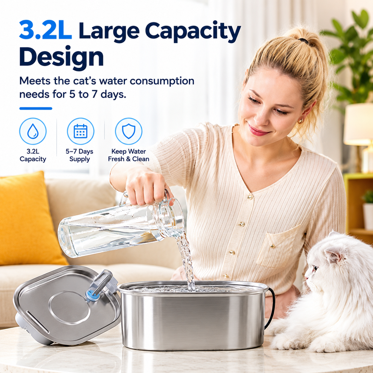 3.2L Stainless Steel Pet Water Fountain