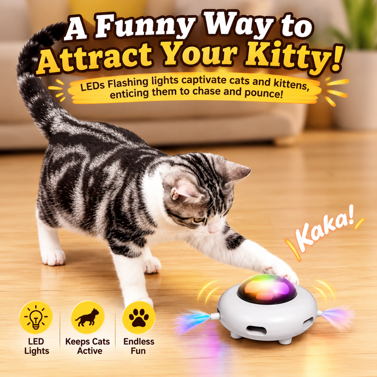 Interactive Automatic Feather Cat Toy with Hair Remover and LED Lights