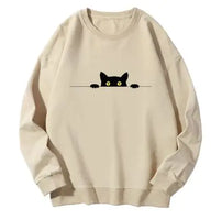 Cat Print Round Neck Sweater