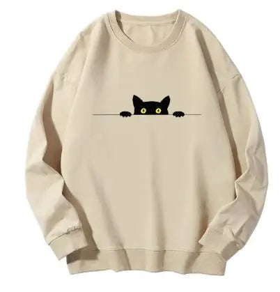 Cat Print Round Neck Sweater