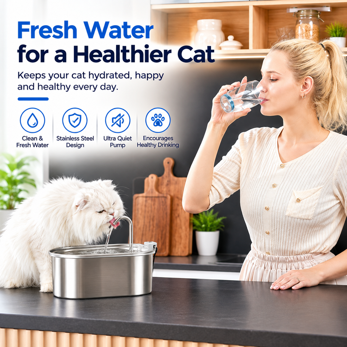 3.2L Stainless Steel Pet Water Fountain