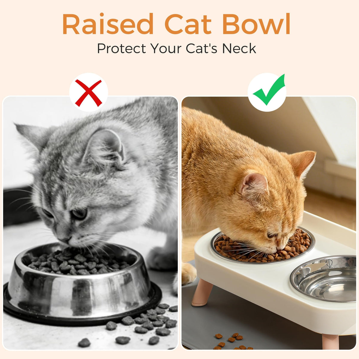 Elevated cat bowl set in grey color