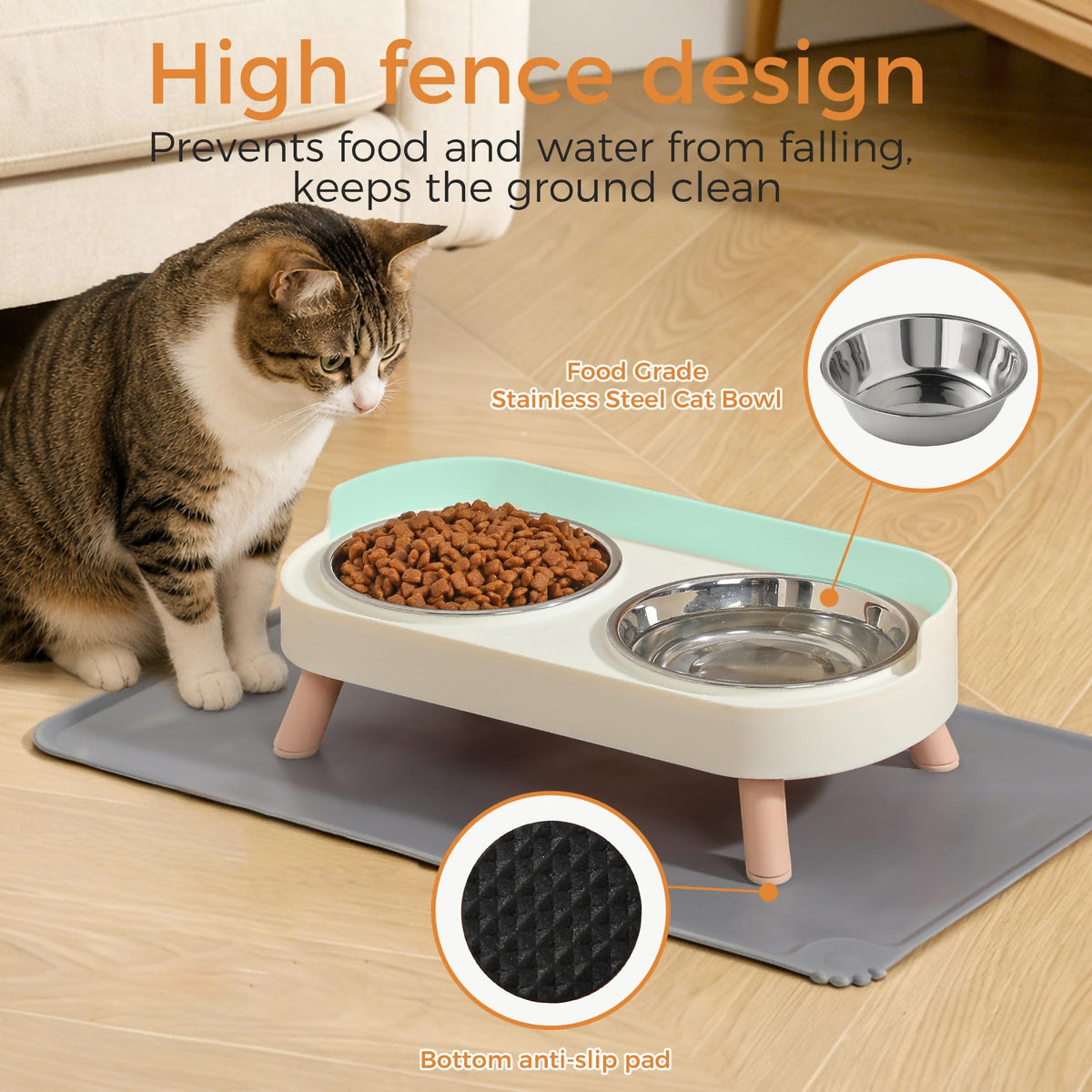 Elevated cat bowl set in black color