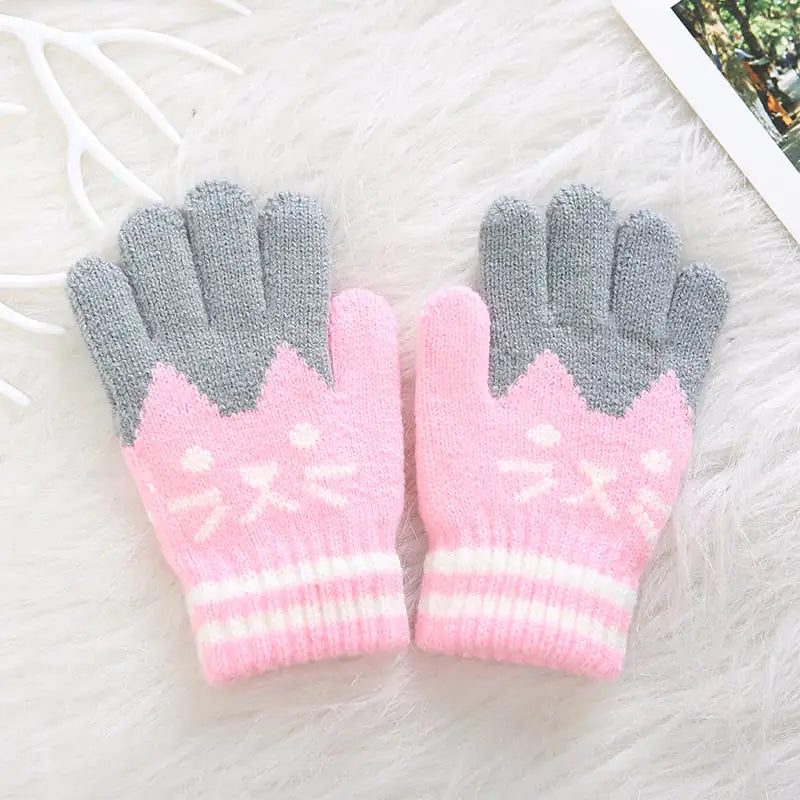 Kids' Gloves with Cat Pattern