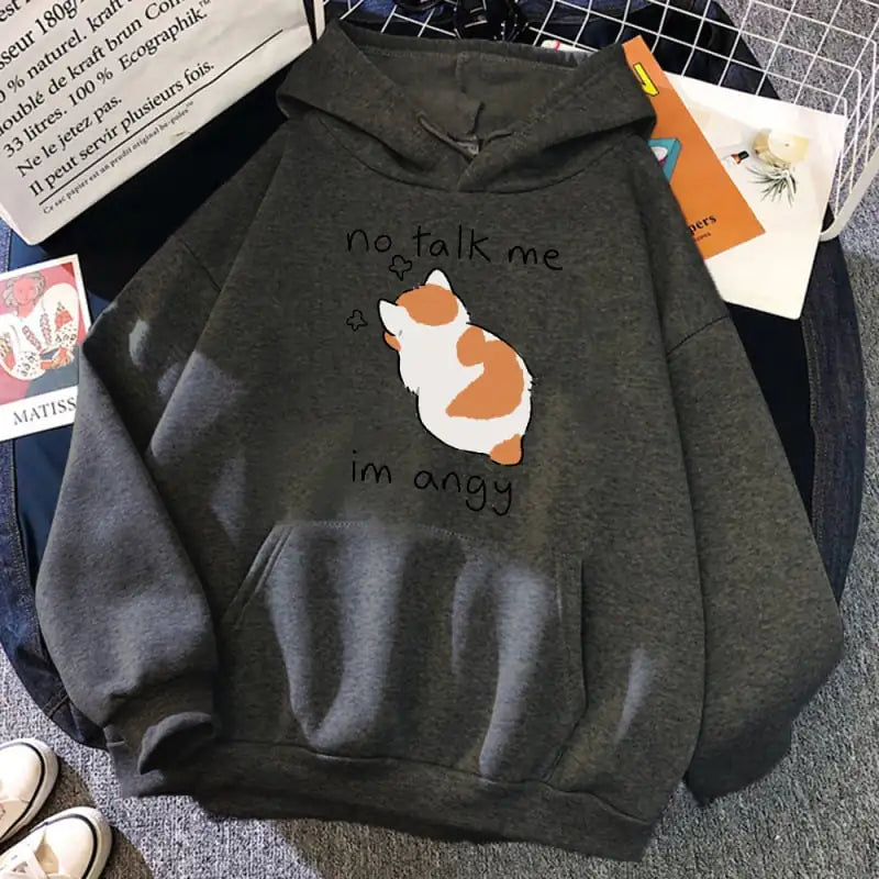Cute Angry Cat Print Women's Hoodie