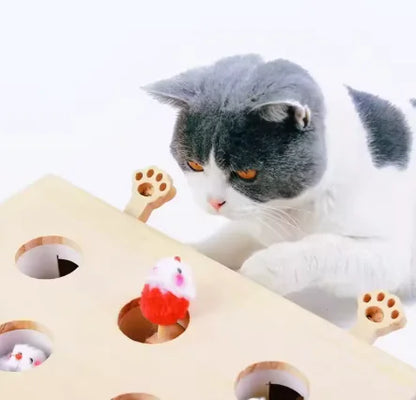 Wooden Cat Whack-a-Mouse Puzzle Toy