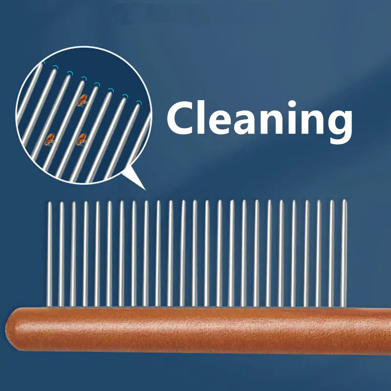 Stainless Steel Cat Comb with Wooden Handle for Grooming