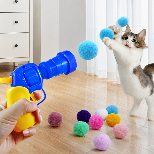 Cat toy launcher shooting soft plush balls