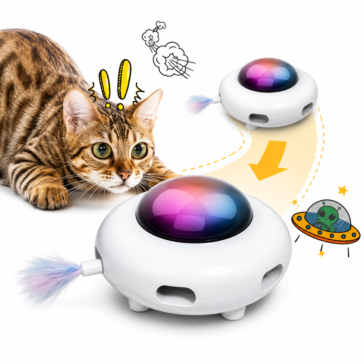 Interactive Automatic Feather Cat Toy with Hair Remover and LED Lights