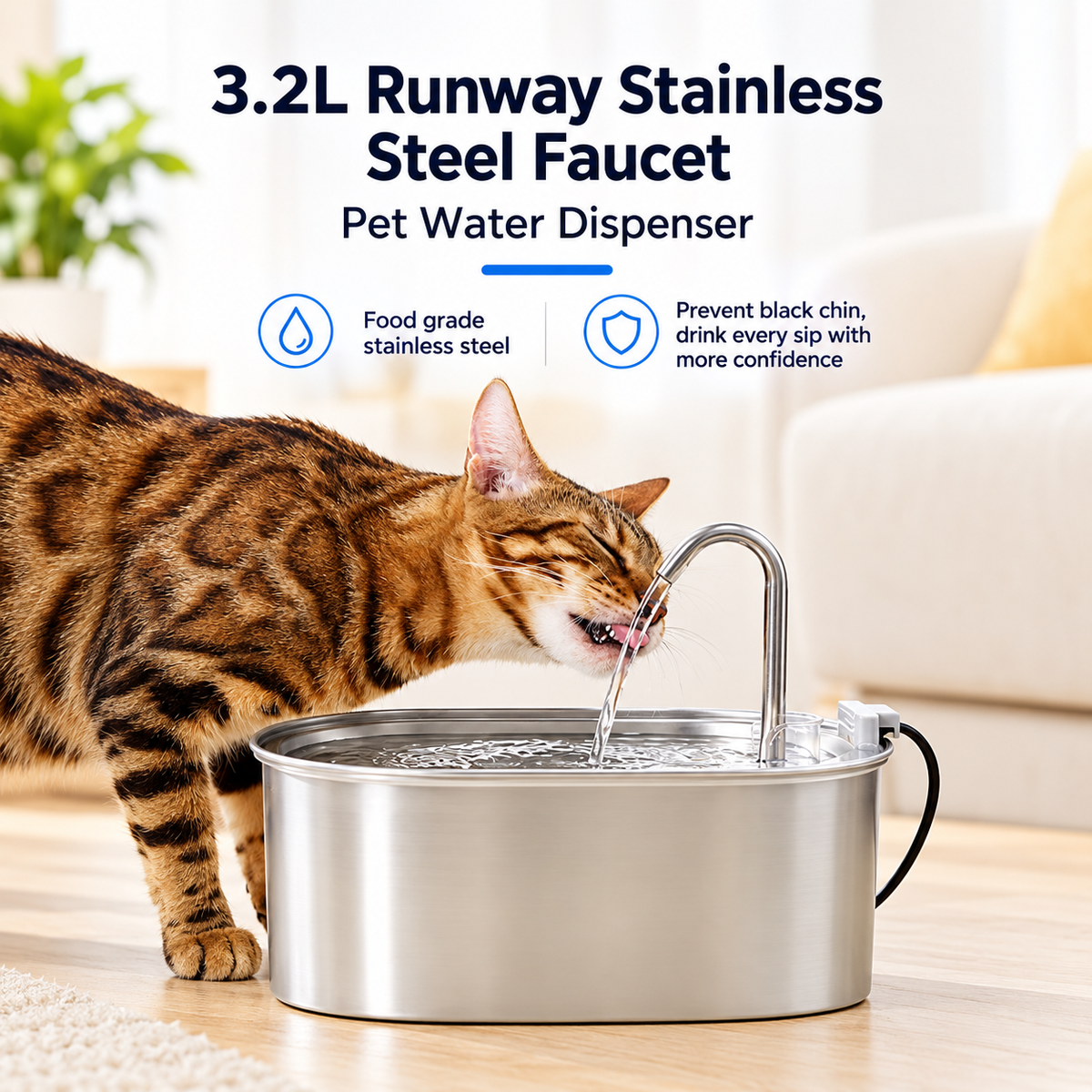 3.2L Stainless Steel Pet Water Fountain