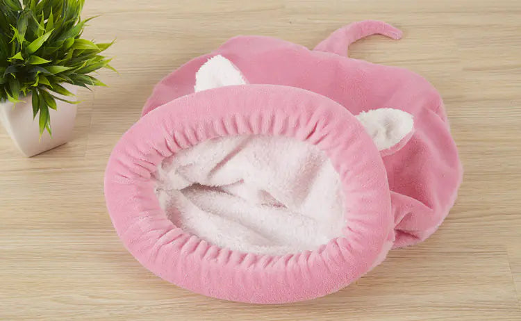 Pet Dog and Cat Bed - Cozy Sleeping Bag with Bunny Ears