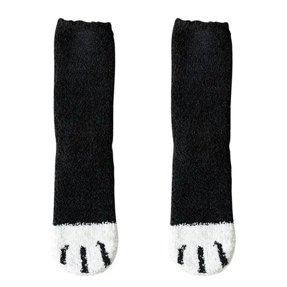 Autumn Winter Couple Cat Paw Plush Socks (Coral Fleece)