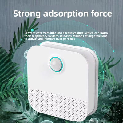 White electronic device with green accents on a background of green leaves, promoting its strong adsorption power.