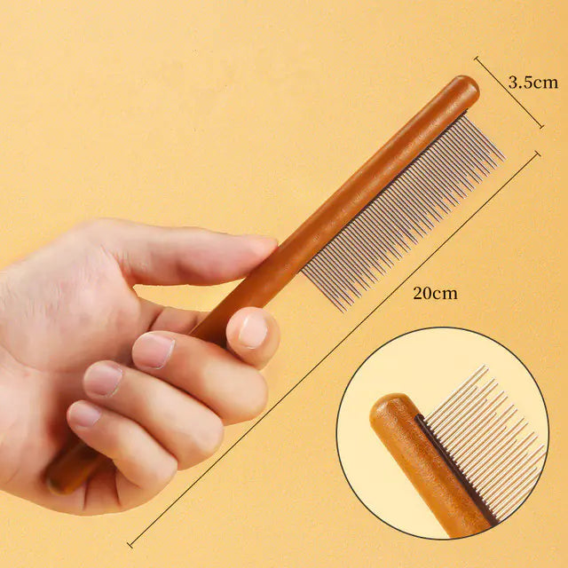 Stainless Steel Cat Comb with Wooden Handle for Grooming