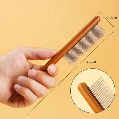 Stainless Steel Cat Comb with Wooden Handle for Grooming