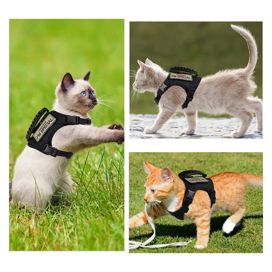 Adjustable Tactical Cat Harness with Leash