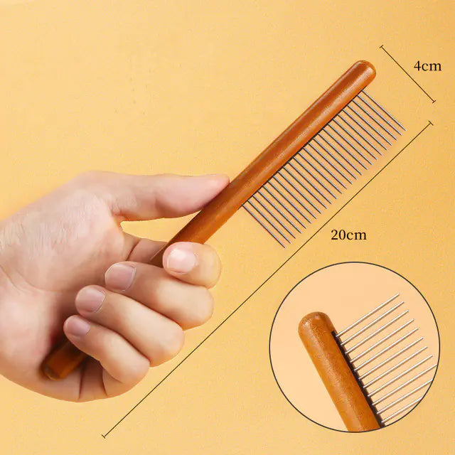 Stainless Steel Cat Comb with Wooden Handle for Grooming