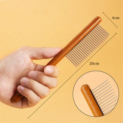 Stainless Steel Cat Comb with Wooden Handle for Grooming