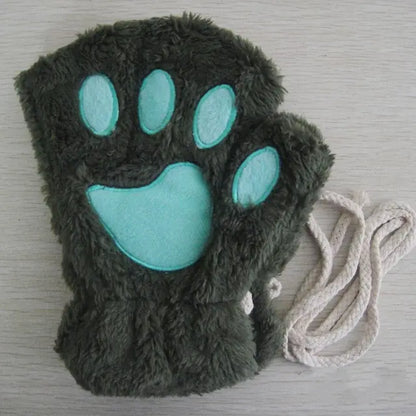 Winter Cute Cartoon Cat Girl Fluffy Bear Paw Gloves