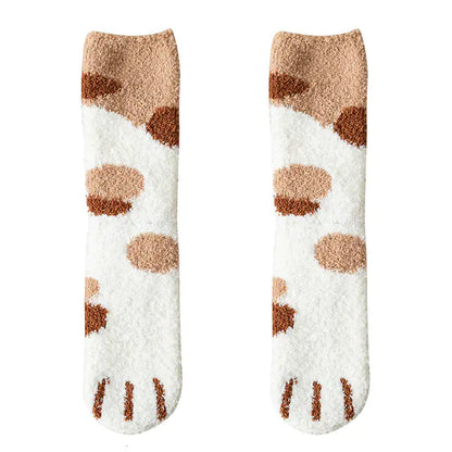 Autumn Winter Couple Cat Paw Plush Socks (Coral Fleece)