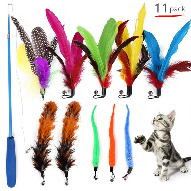 Retractable cat feather toy wand set – view 2