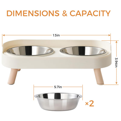 Cat eating from elevated bowl set