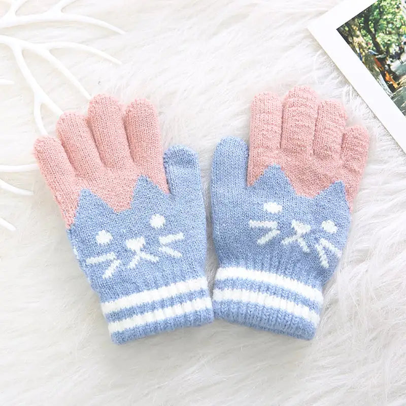 Kids' Gloves with Cat Pattern