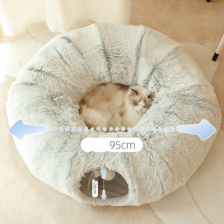 Plush Donut Cat Tunnel Bed – All-Season Cozy Hideaway