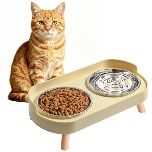 Elevated Cat Food & Water Bowl Set with Stand